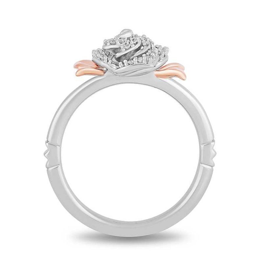 Rings Zales | Enchanted Disney Belle 1/6 Ct. T.W. Diamond Rose Leaf-Sides Ring In Sterling Silver And 10K Rose Gold