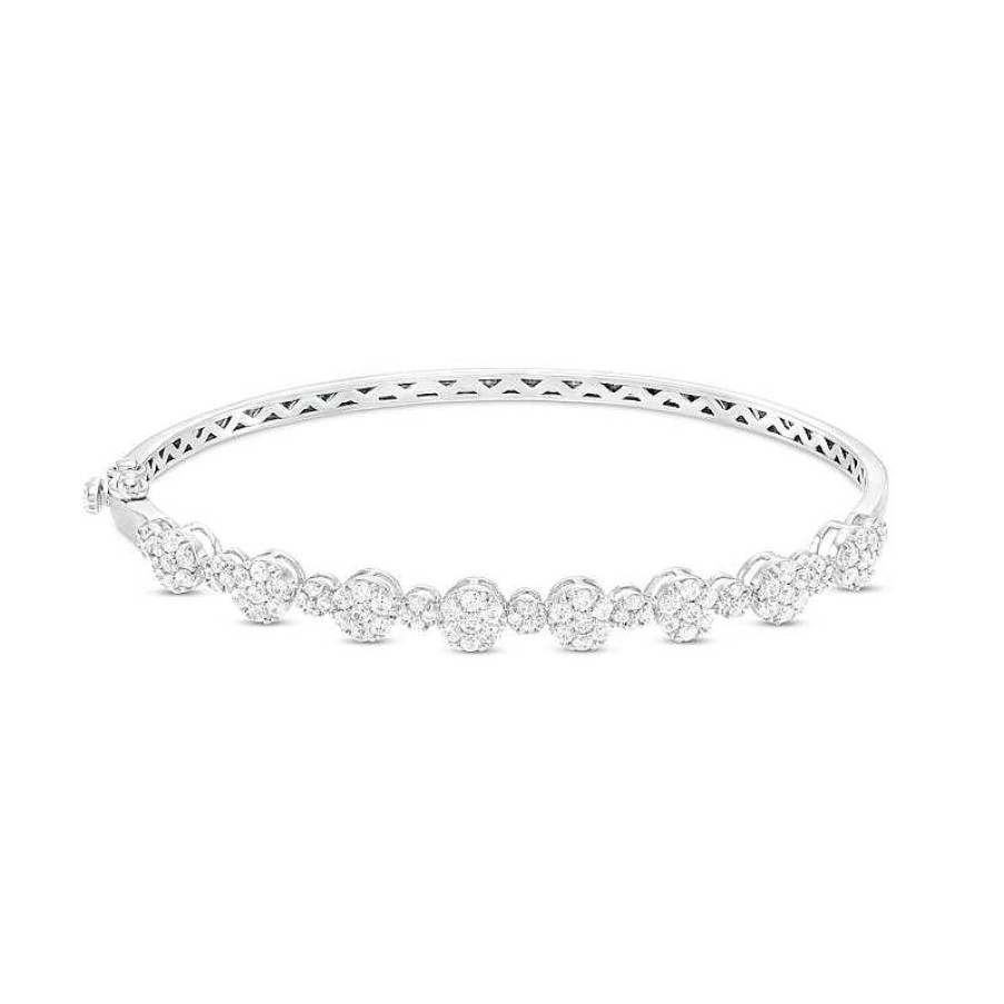 Bracelets Zales | 1-1/2 Ct. T.W. Multi-Diamond Alternating Bubbles Bangle In 10K White Gold