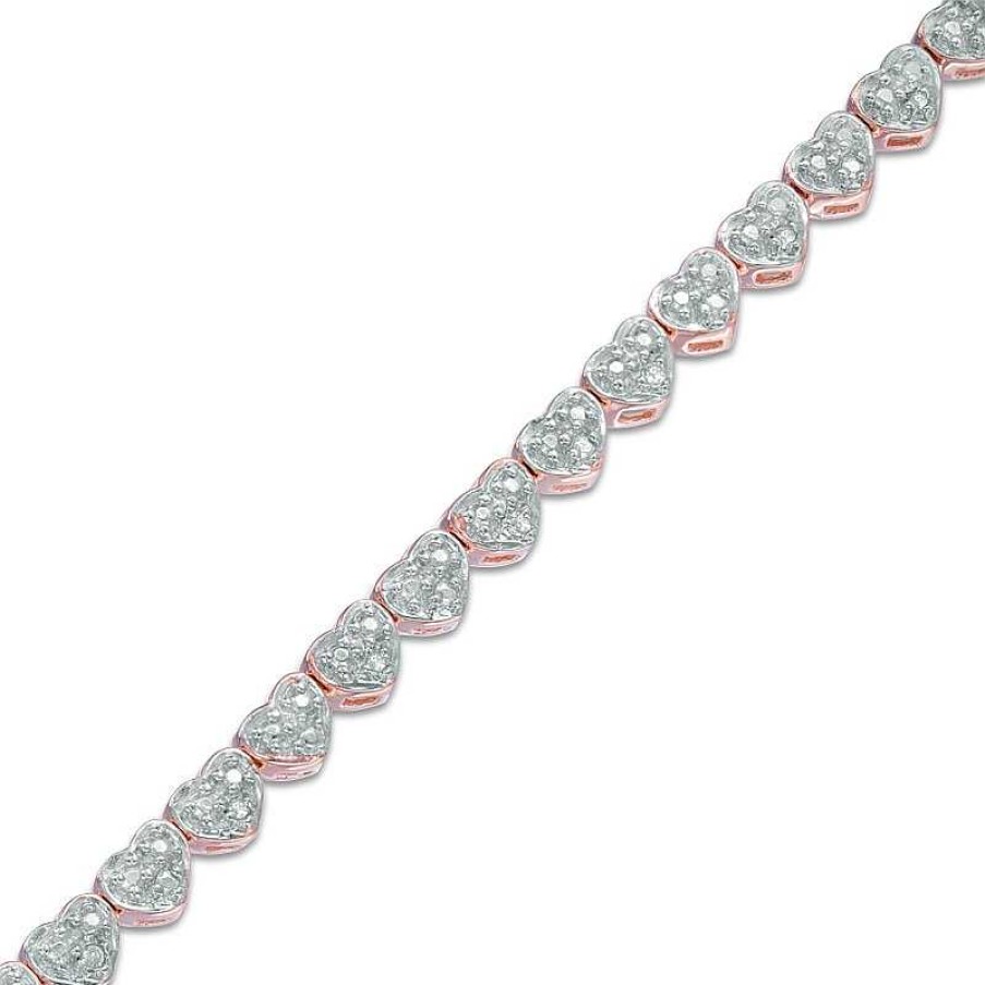 Bracelets Zales | 1/10 Ct. T.W. Diamond Heart Bracelet In Sterling Silver And 18K Rose Gold Plate - 7.25"