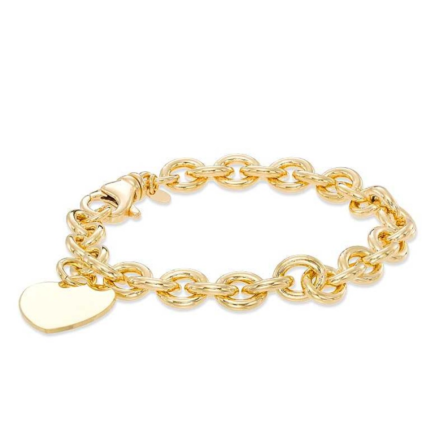 Bracelets Zales | 7.6Mm Chunky Link Chain Bracelet With Heart Charm In Sterling Silver And 14K Gold Plate - 7.5"