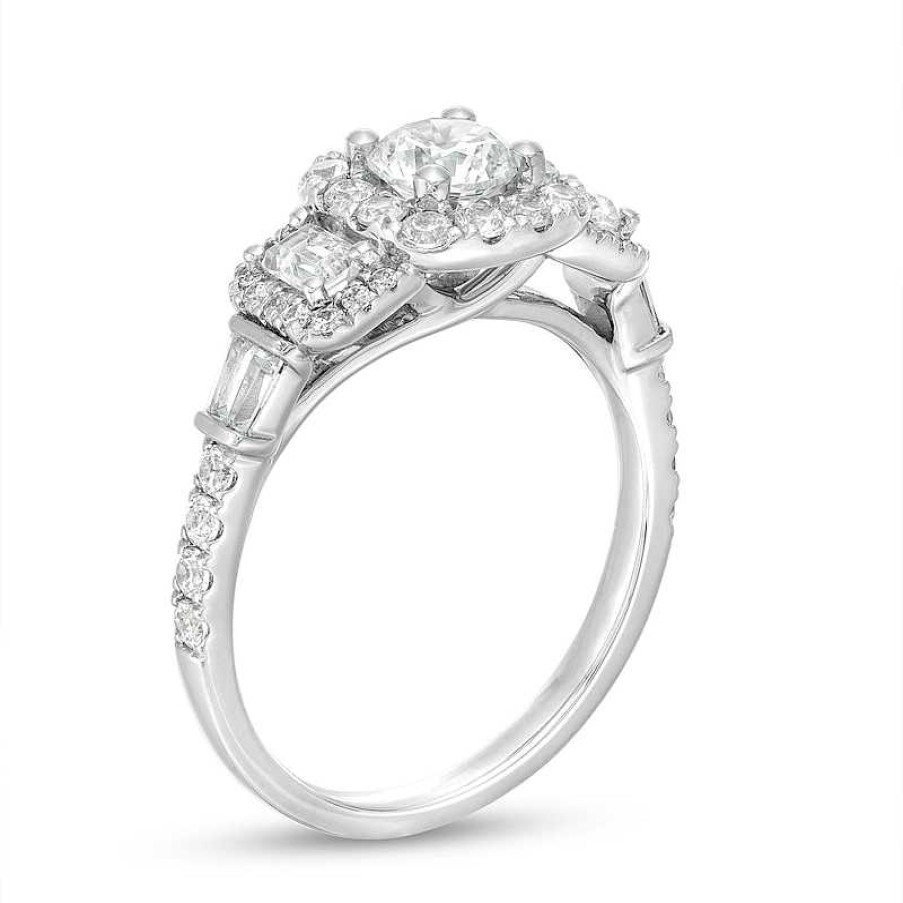 Rings Zales | 1-1/2 Ct. T.W. Diamond Past Present Future® Cushion-Shaped Frame Engagement Ring In 14K White Gold