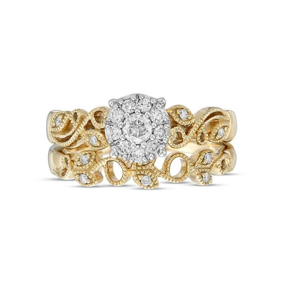 Rings Zales | 1/3 Ct. T.W. Diamond Frame Vintage-Style Vine Bridal Set In 10K Gold