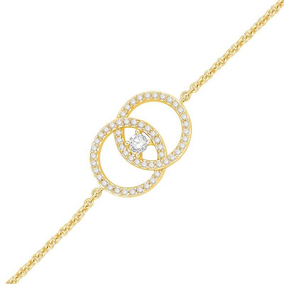 Bracelets Zales | You Me Us 1/3 Ct. T.W. Diamond Intertwined Double Circle Bolo Bracelet In 10K Gold - 9"