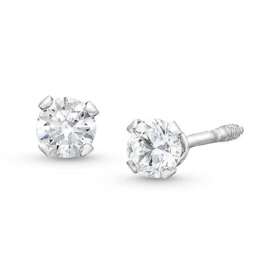 Earrings Zales | Child'S 3.0Mm Cubic Zirconia Stud Earrings In 14K White Gold