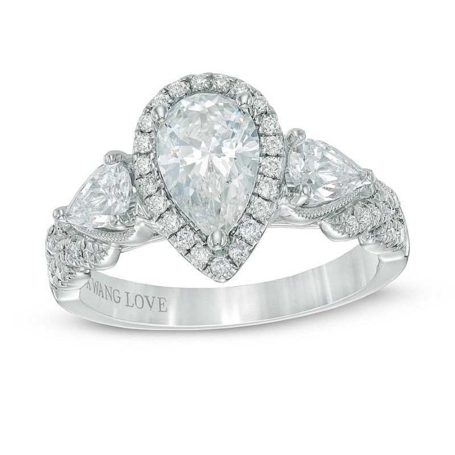 Rings Zales | Vera Wang Love Collection 1-3/4 Ct. T.W. Pear-Shaped Diamond Three Stone Engagement Ring In 14K White Gold