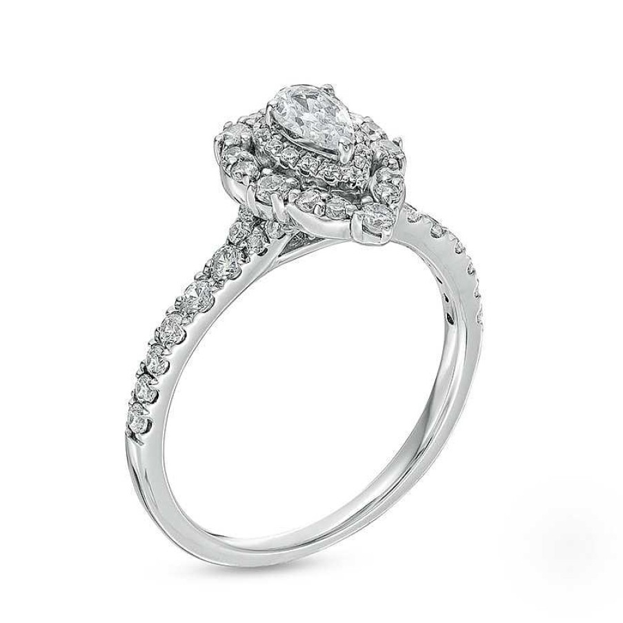 Rings Zales | Previously Owned - 3/4 Ct. T.W. Pear-Shaped Diamond Double Frame Engagement Ring In 14K White Gold