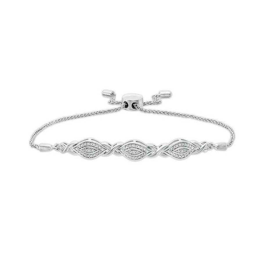 Bracelets Zales | Diamond Accent Beaded Marquise Frame And Infinity Bolo Bracelet In Sterling Silver - 9.5"