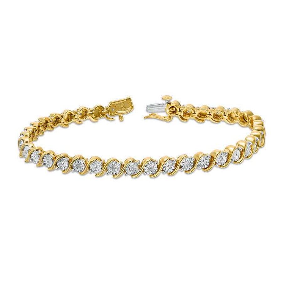 Bracelets Zales | 1/10 Ct. T.W. Diamond "S" Tennis Bracelet In Sterling Silver With 14K Gold Plate - 7.25"