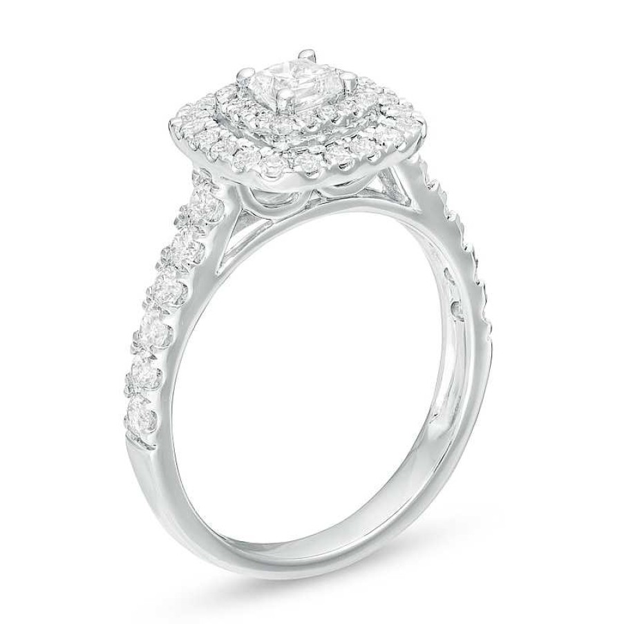 Rings Zales | 1 Ct. T.W. Princess-Cut Diamond Double Frame Engagement Ring In 14K White Gold