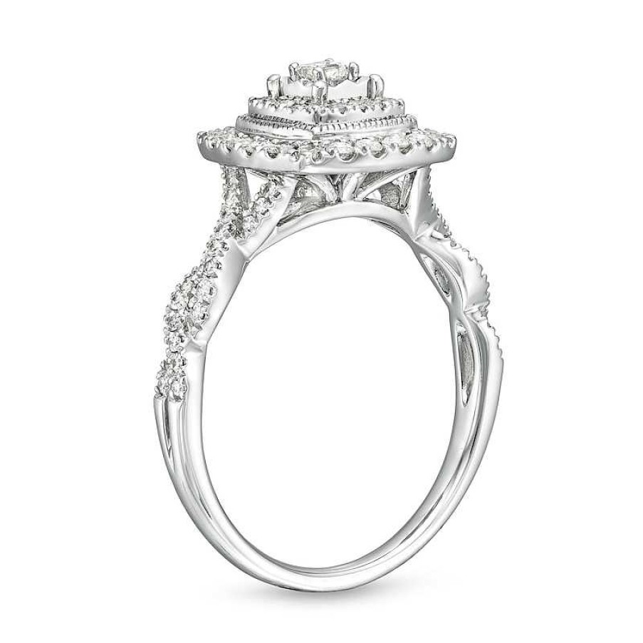 Rings Zales | 1/2 Ct. T.W. Princess-Cut Diamond Cushion Frame Vintage-Style Ring In 10K White Gold