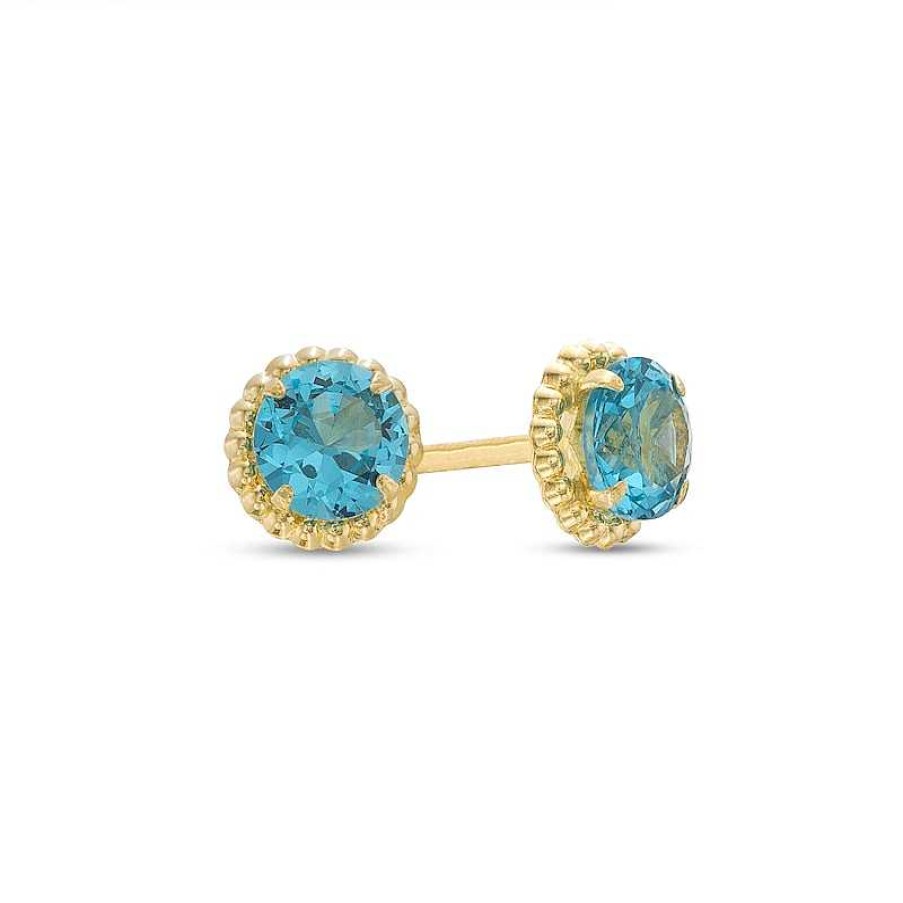 Earrings Zales | Child'S Blue Cubic Zirconia Beaded Frame Stud Earrings In 14K Gold