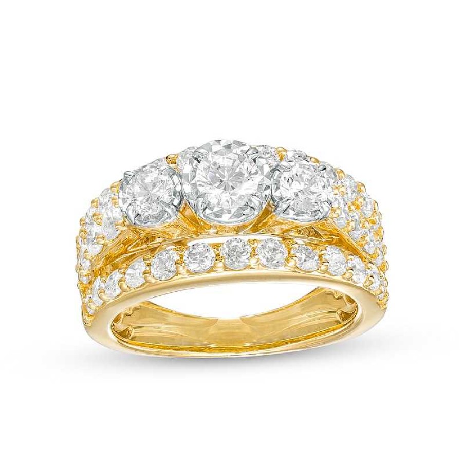 Rings Zales | 2 Ct. T.W. Diamond Past Present Future® Triple Row Engagement Ring In 14K Gold