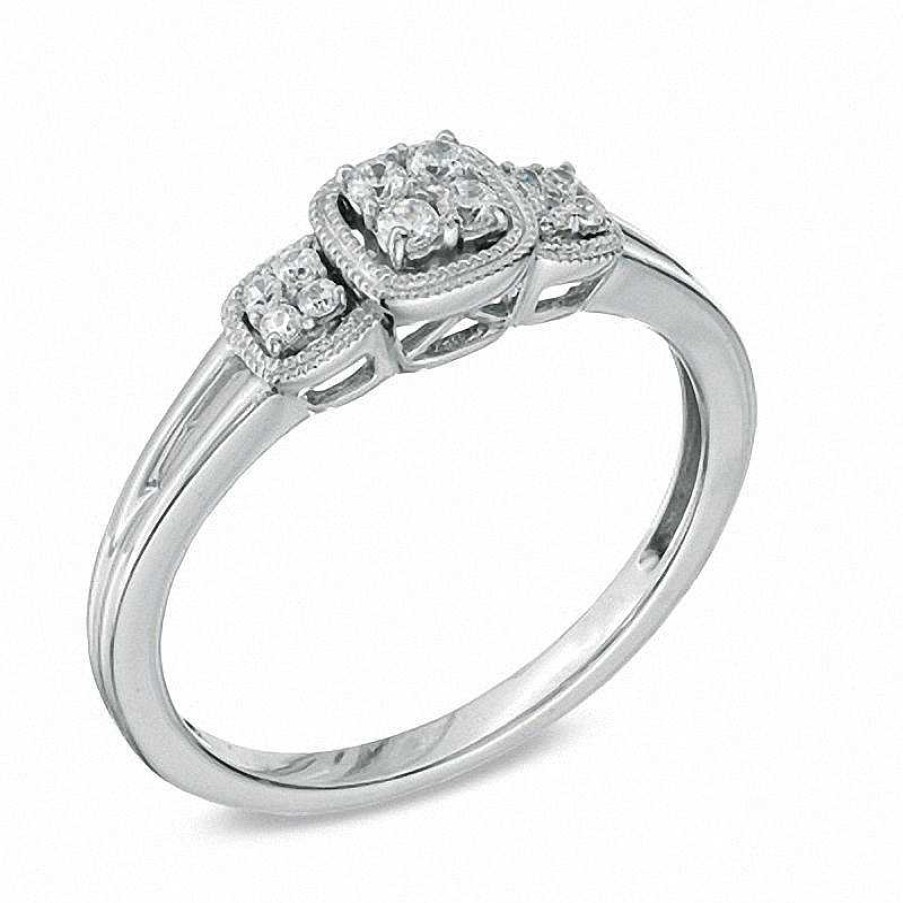 Rings Zales | Cherished Promise Collection™ 1/8 Ct. T.W. Diamond Three Stone Cluster Ring In Sterling Silver