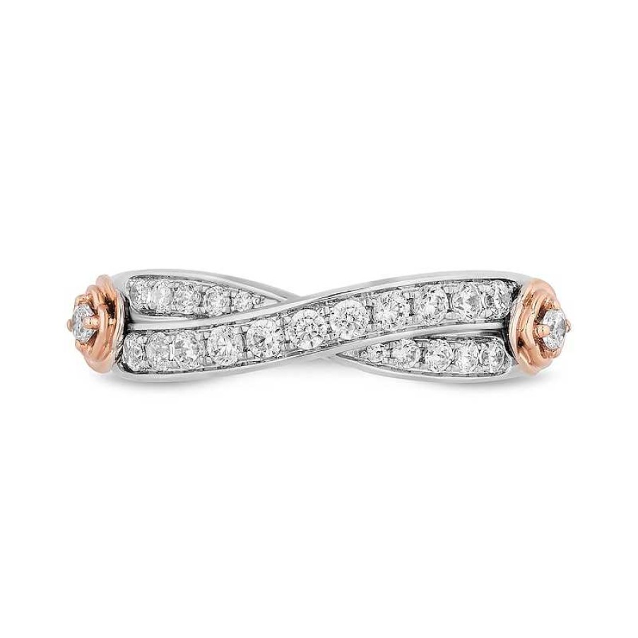 Rings Zales | Enchanted Disney Belle 1/3 Ct. Diamond Twist Anniversary Band In 14K Two-Tone Gold