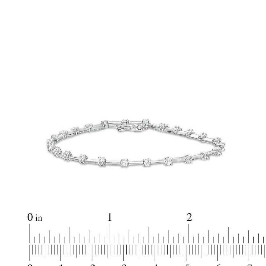 Bracelets Zales | 1 Ct. T.W. Diamond Alternating Line Bracelet In 10K White Gold