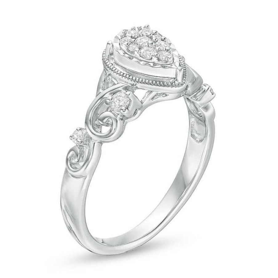 Rings Zales | Cherished Promise Collection™ 1/5 Ct. T.W. Diamond Teardrop Frame Promise Ring In Sterling Silver