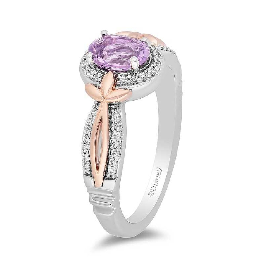 Rings Zales | Enchanted Disney Rapunzel Oval Amethyst And 1/6 Ct. T.W. Diamond Ring In Sterling Silver And 10K Rose Gold