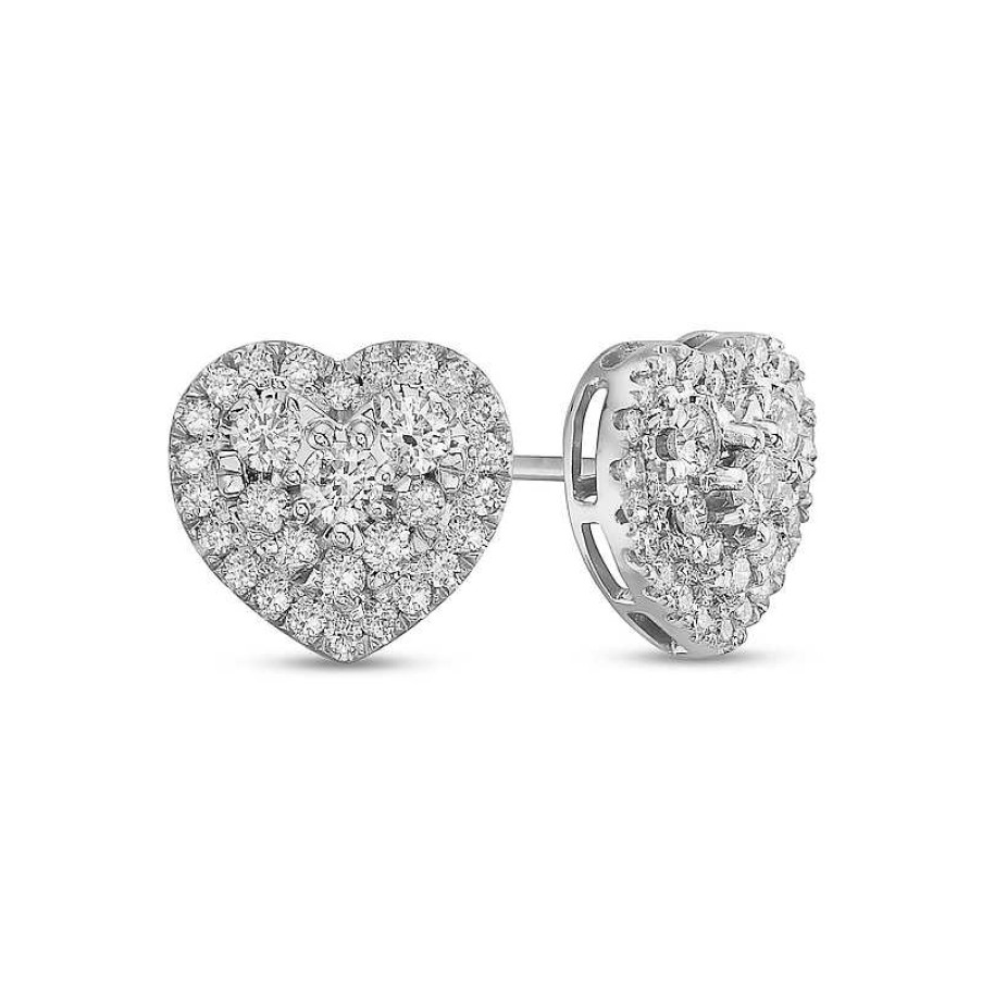 Earrings Zales | 1 Ct. T.W. Composite Heart-Shaped Diamond Frame Stud Earrings In 10K White Gold