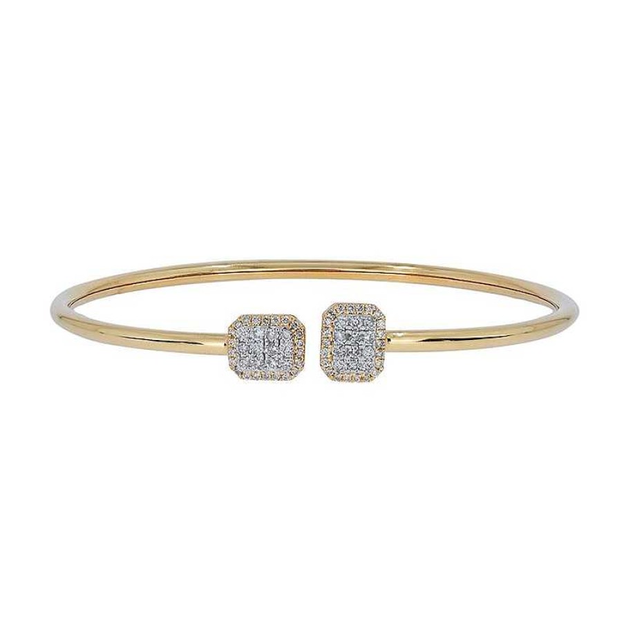 Bracelets Zales | 1/2 Ct. T.W. Rectangular Multi-Diamond Frame Flexible Bangle In Sterling Silver With 14K Gold Plate