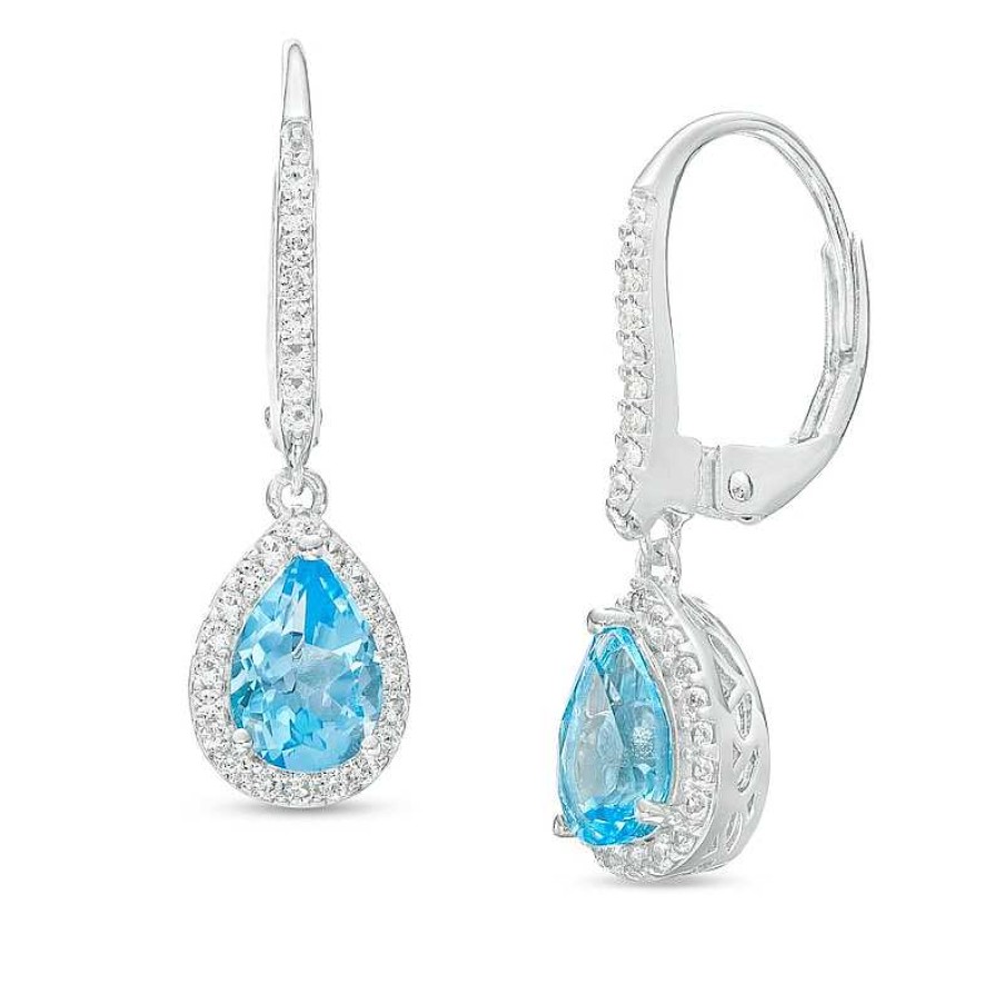 Earrings Zales | Pear-Shaped Swiss Blue Topaz And White Lab-Created Sapphire Frame Drop Earrings In Sterling Silver