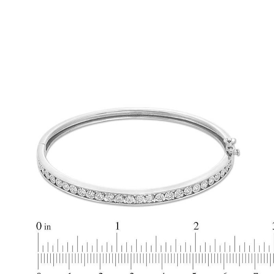 Bracelets Zales | 1/2 Ct. T.W. Diamond Lined Bangle In Sterling Silver