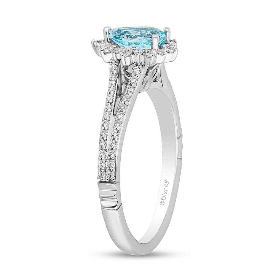 Rings Zales | Enchanted Disney Elsa Pear-Shaped Sky Blue Topaz And 3/8 Ct. T.W. Diamond Frame Engagement Ring In 14K White Gold