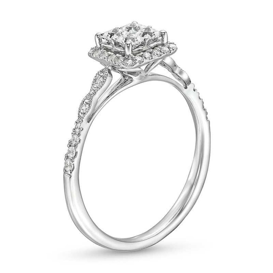 Rings Zales | 1/2 Ct. T.W. Quad Princess-Cut Diamond Cushion Frame Marquise Vintage-Style Engagement Ring In 14K White Gold