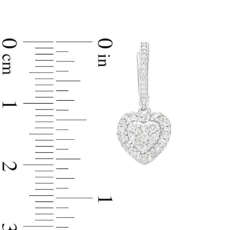 Earrings Zales | 1/2 Ct. T.W. Heart-Shaped Multi-Diamond Frame Drop Earrings In 10K White Gold