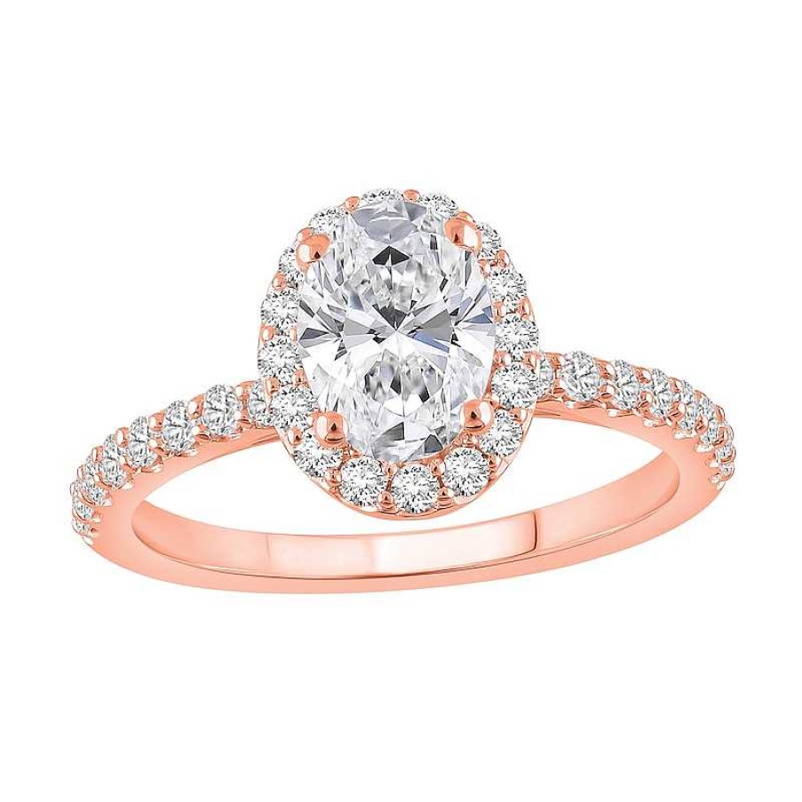 Rings Zales | 1-1/2 Ct. T.W. Oval Certified Lab-Created Diamond Frame Engagement Ring In 14K Rose Gold (F/Vs2)