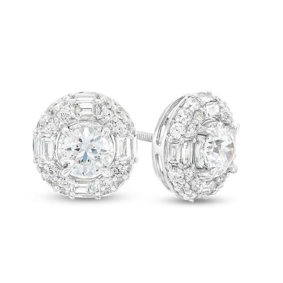 Earrings Zales | 2 Ct. T.W. Certified Lab-Created Diamond Double Frame Stud Earrings In 14K White Gold (F/Si2)