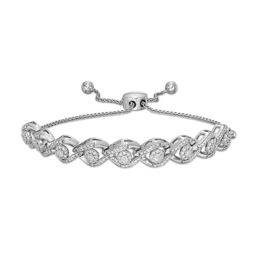 Bracelets Zales | 1/2 Ct. T.W. Diamond Wave Bolo Bracelet In Sterling Silver – 9.5"