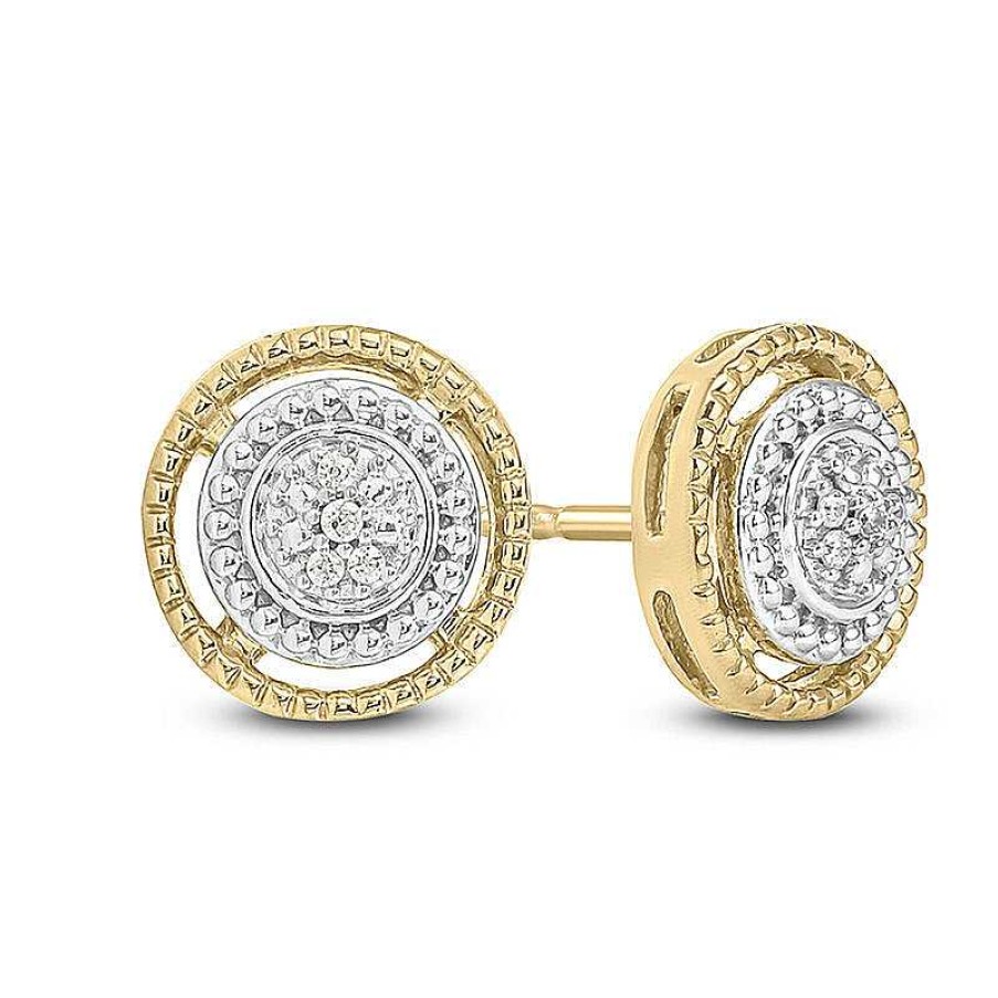 Earrings Zales | Multi-Diamond Accent Double Frame Stud Earrings In Sterling Silver With 14K Gold Plate