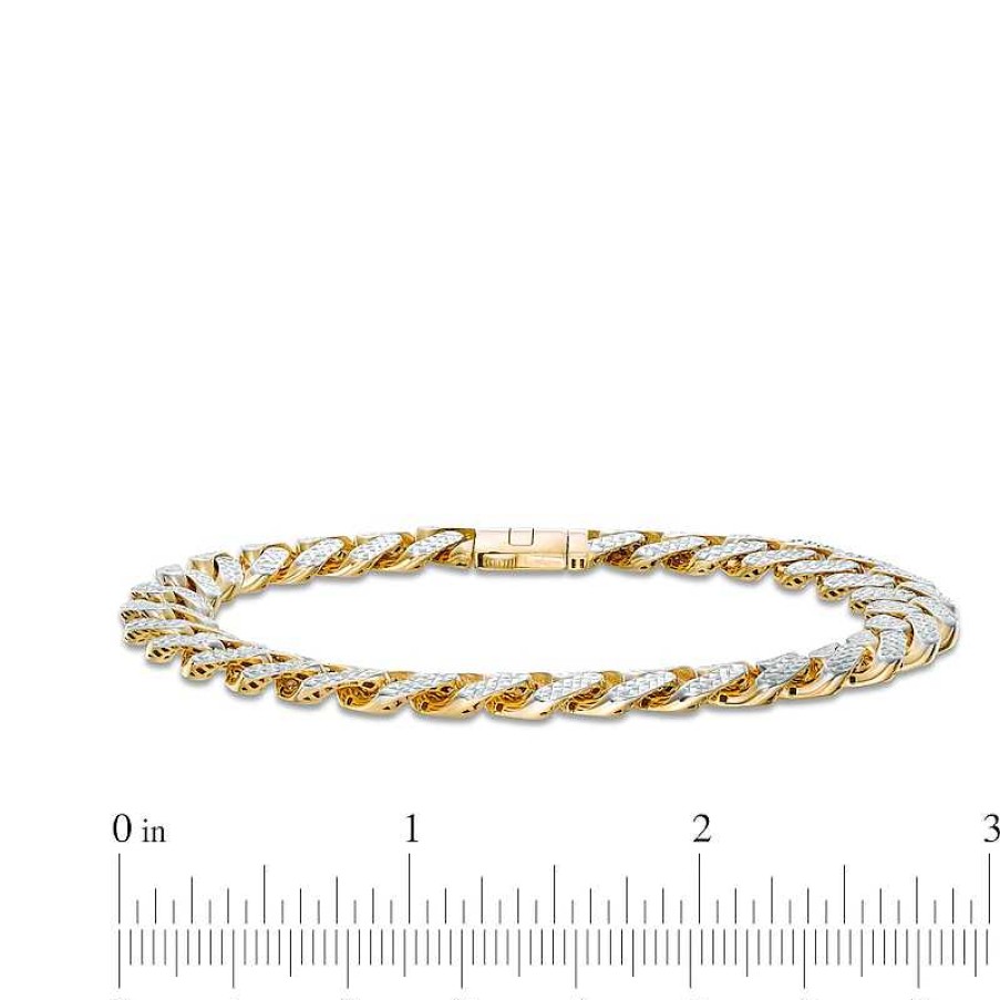 Bracelets Zales | Men'S 9.5Mm Diamond-Cut Hollow Curb Chain Bracelet In 14K Two-Tone Gold - 8.25"