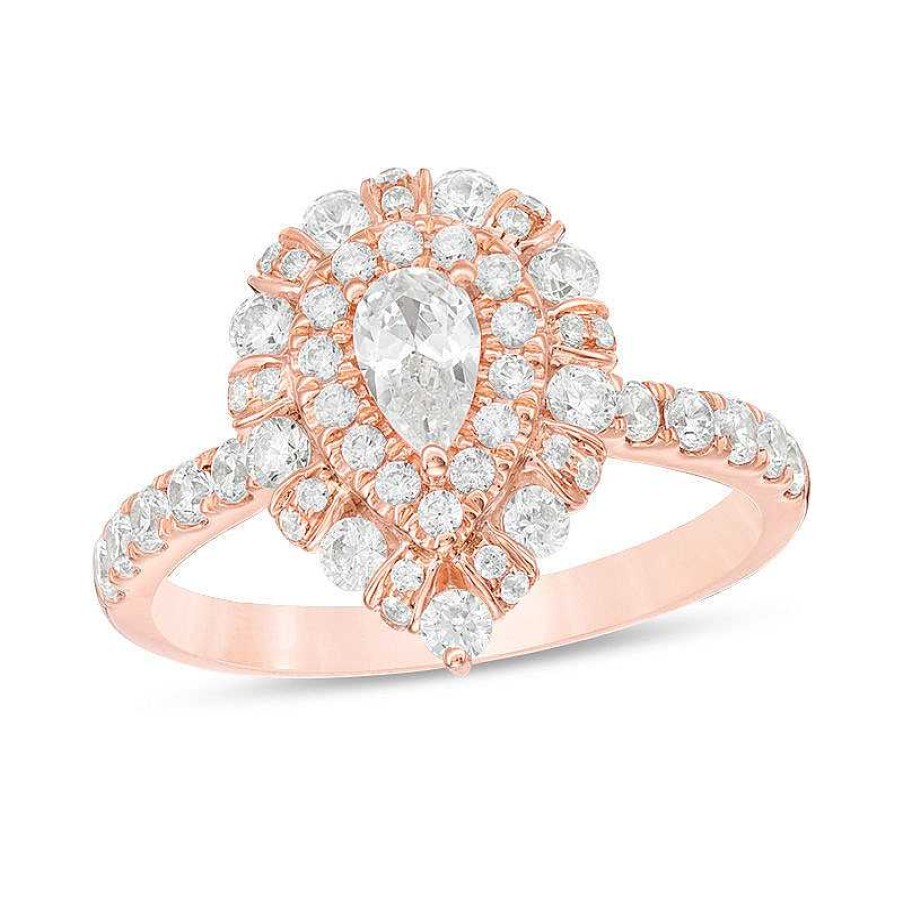 Rings Zales | 1 Ct. T.W. Pear-Shaped Diamond Double Frame Art Deco Engagement Ring In 14K Rose Gold