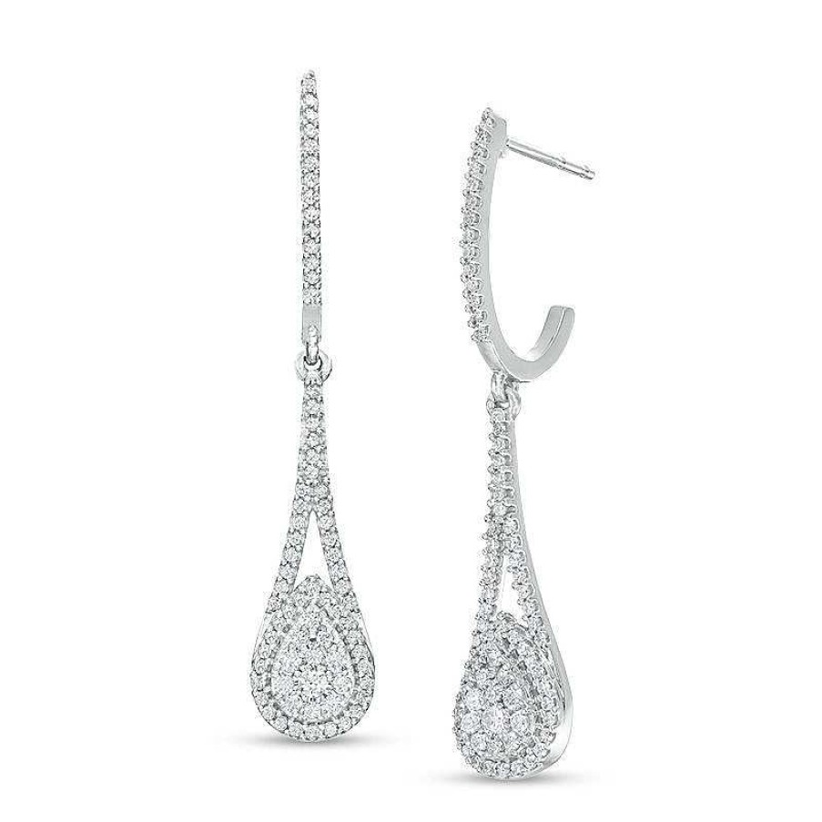 Earrings Zales | 1/2 Ct. T.W. Pear-Shaped Multi-Diamond Teardrop-Shaped Frame Drop Frame Earrings In 10K White Gold