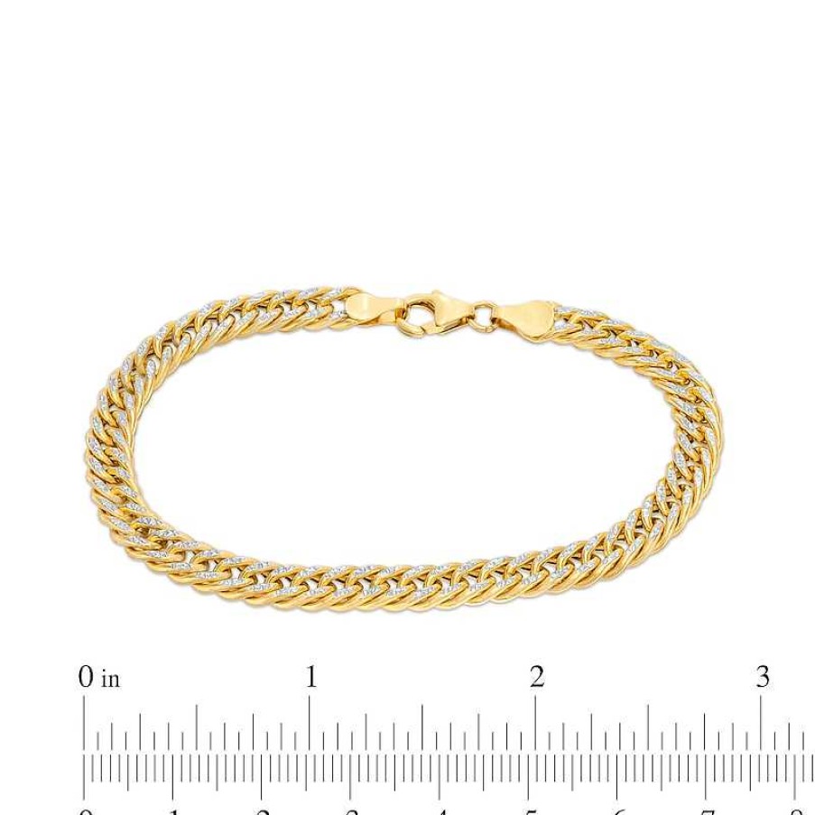 Bracelets Zales | Made In Italy 6.0Mm Diamond-Cut Hollow Double Curb Chain Bracelet In 14K Two-Tone Gold - 7.5"