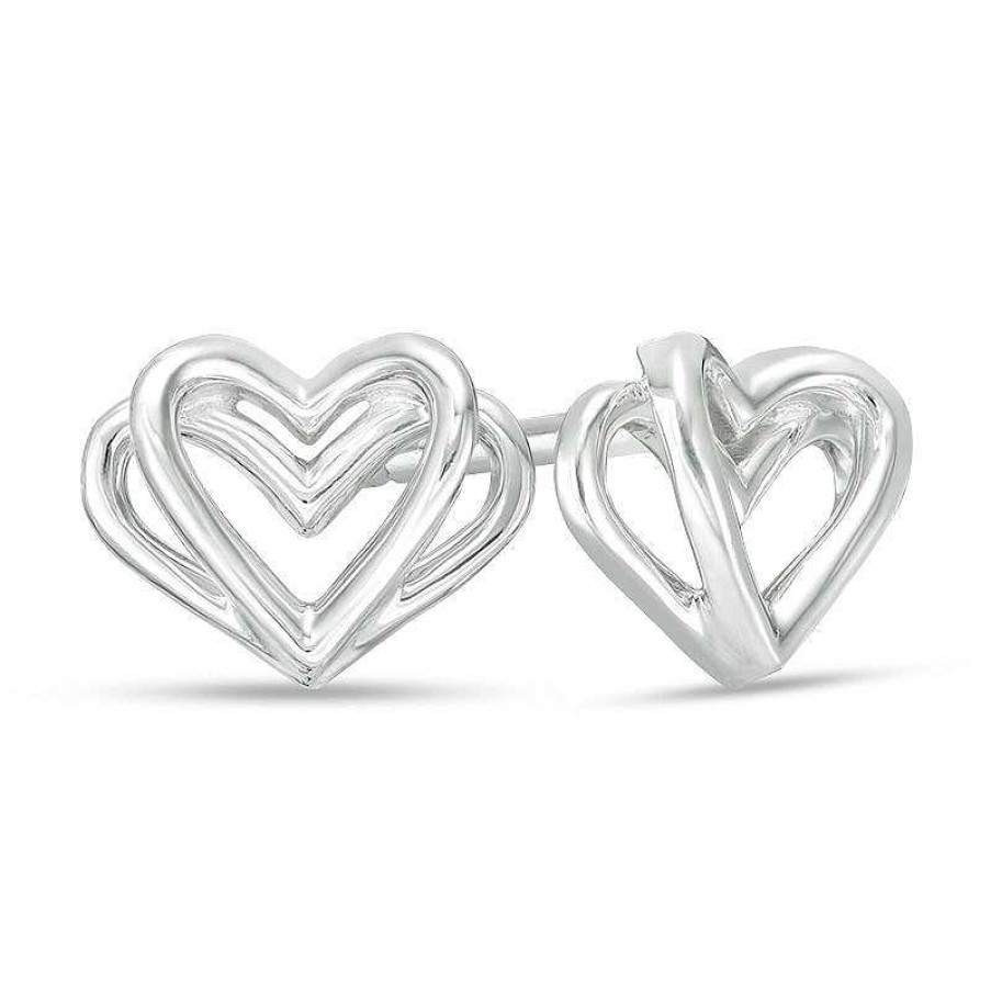 Earrings Zales | The Kindred Heart From Vera Wang Love Collection Mini Stud Earrings In Sterling Silver