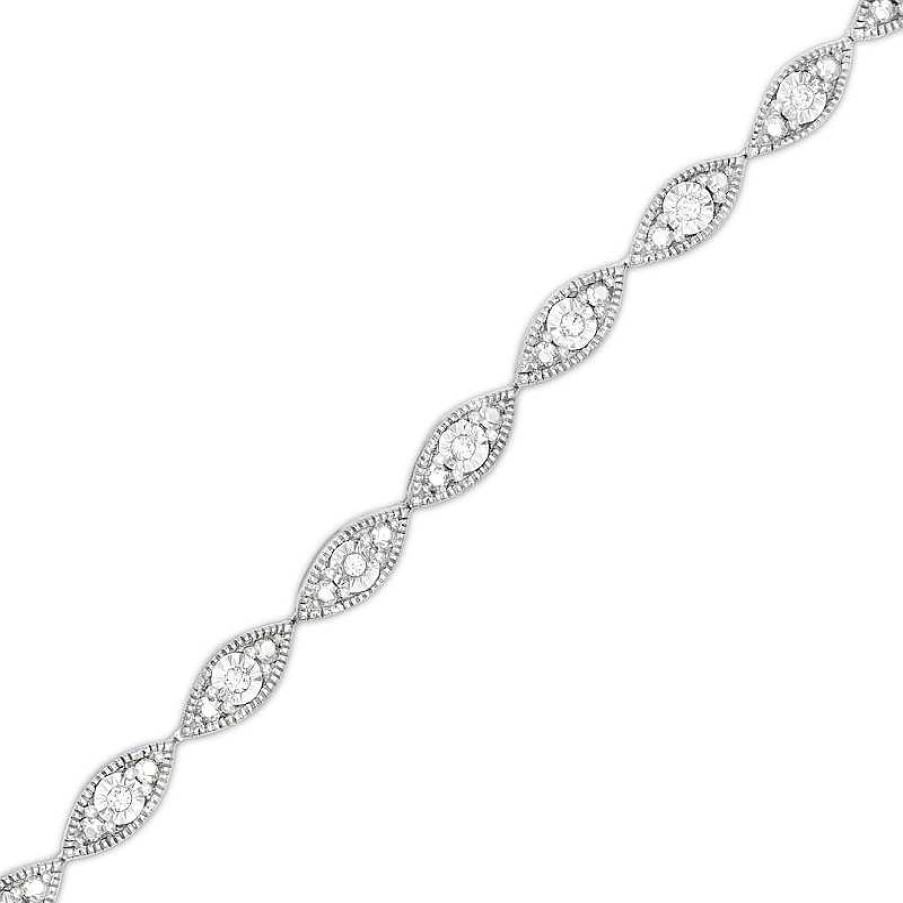 Bracelets Zales | 1/6 Ct. T.W. Diamond Marquise Link Art Deco-Inspired Line Bracelet In Sterling Silver - 7.25"