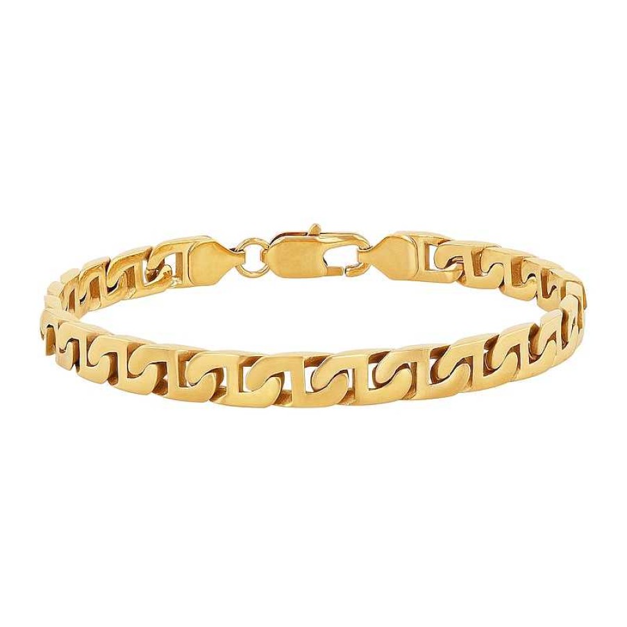 Bracelets Zales | Men'S 6.5Mm Flat Mariner Chain Bracelet In Stainless Steel With Yellow Ion Plate - 8.5"