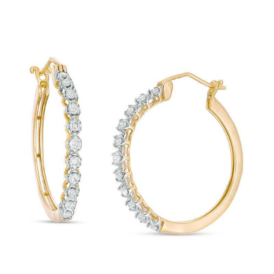 Earrings Zales | 1/2 Ct. T.W. Diamond Hoop Earrings In 10K Gold