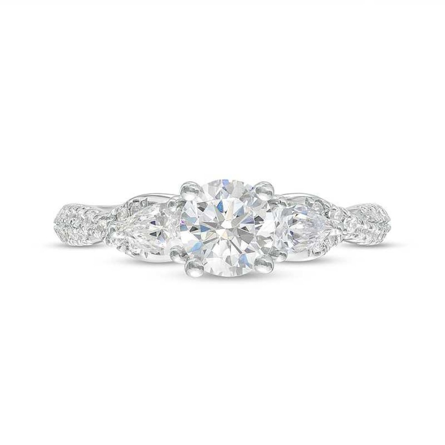 Rings Zales | Vera Wang Love Collection 1-1/3 Ct. T.W. Round And Pear-Shaped Diamond Three Stone Engagement Ring In 14K White Gold