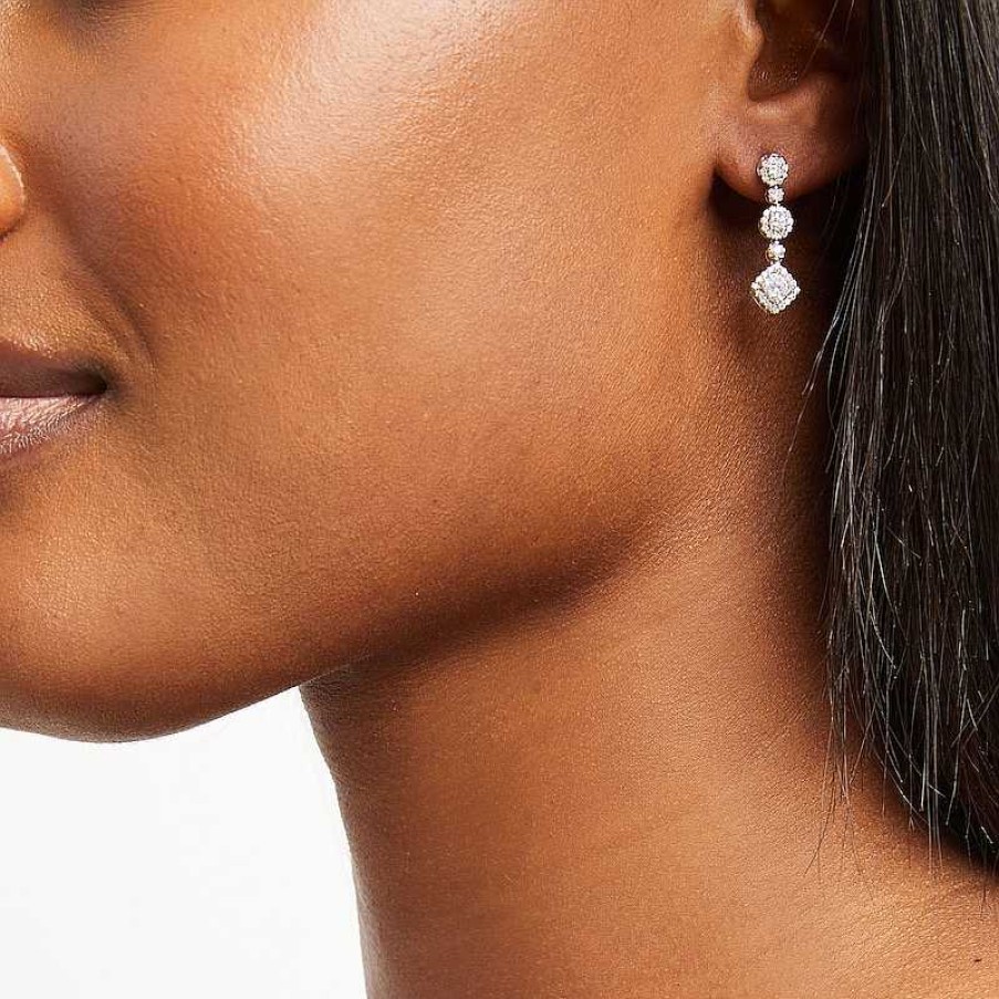 Earrings Zales | Zales X Rocksbox 1 Ct. T.W. Lab-Created Diamond Triple Drop Earrings In 10K White Gold