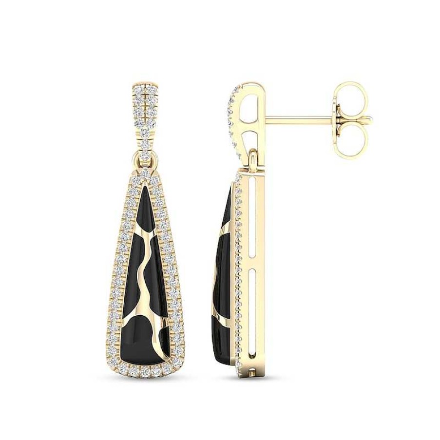 Earrings Zales | 1/4 Ct. T.W. Diamond Edge Elongated Triangle Black Kintsugi-Style Drop Earrings In 10K Gold With Ceramic