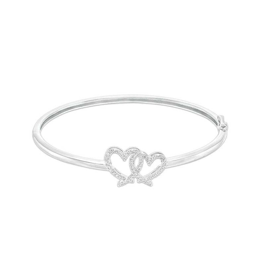 Bracelets Zales | The Kindred Heart From Vera Wang Love Collection 1/4 Ct. T.W. Diamond Interlocking Hearts Bangle In Sterling Silver