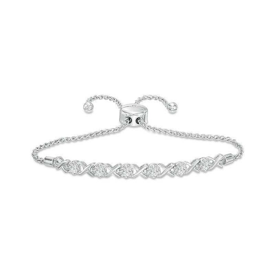 Bracelets Zales | 3.0Mm Lab-Created White Sapphire "Xo" Bolo Bracelet In Sterling Silver - 9.0"