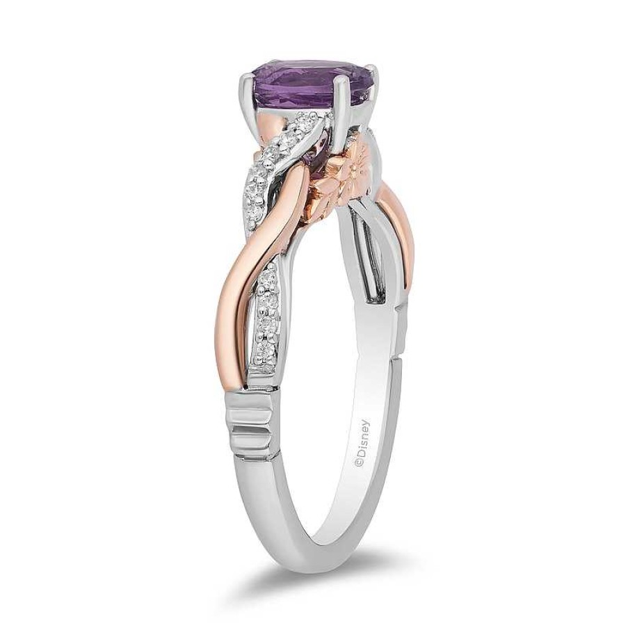 Rings Zales | Enchanted Disney Rapunzel Oval Amethyst And 1/10 Ct. T.W. Diamond Promise Ring In Sterling Silver And 10K Rose Gold