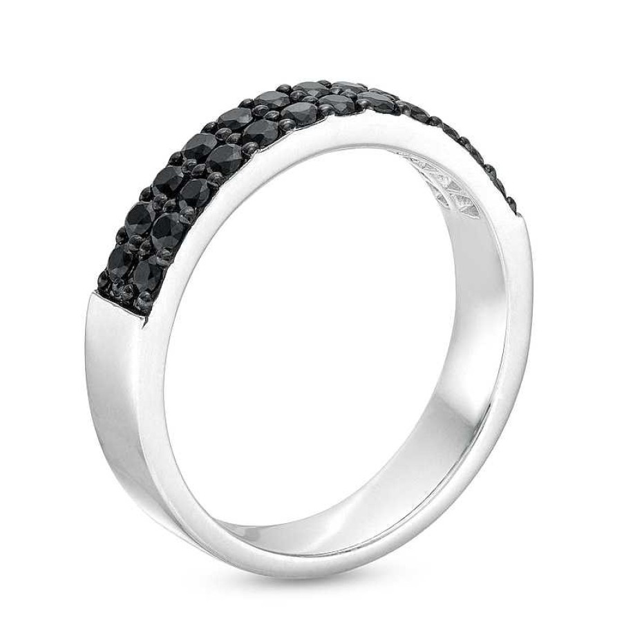 Rings Zales | Vera Wang Men 1 Ct. T.W. Black Diamond Double Row Band In Sterling Silver