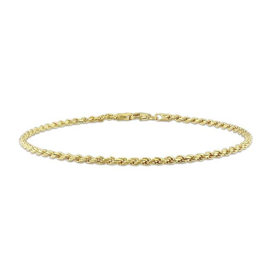 Bracelets Zales | Men'S 2.2Mm Rope Chain Bracelet In Sterling Silver With Gold-Tone Flash Plate - 9"