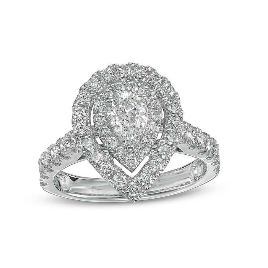 Rings Zales | 1-1/2 Ct. T.W. Pear-Shaped Diamond Double Frame Engagement Ring In 14K White Gold (I/Si2)