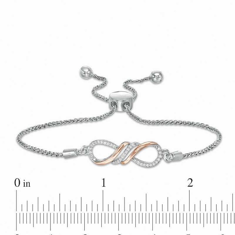 Bracelets Zales | 1/15 Ct. T.W. Diamond Infinity Sideways Bolo Bracelet In Sterling Silver And 10K Rose Gold - 9.5"